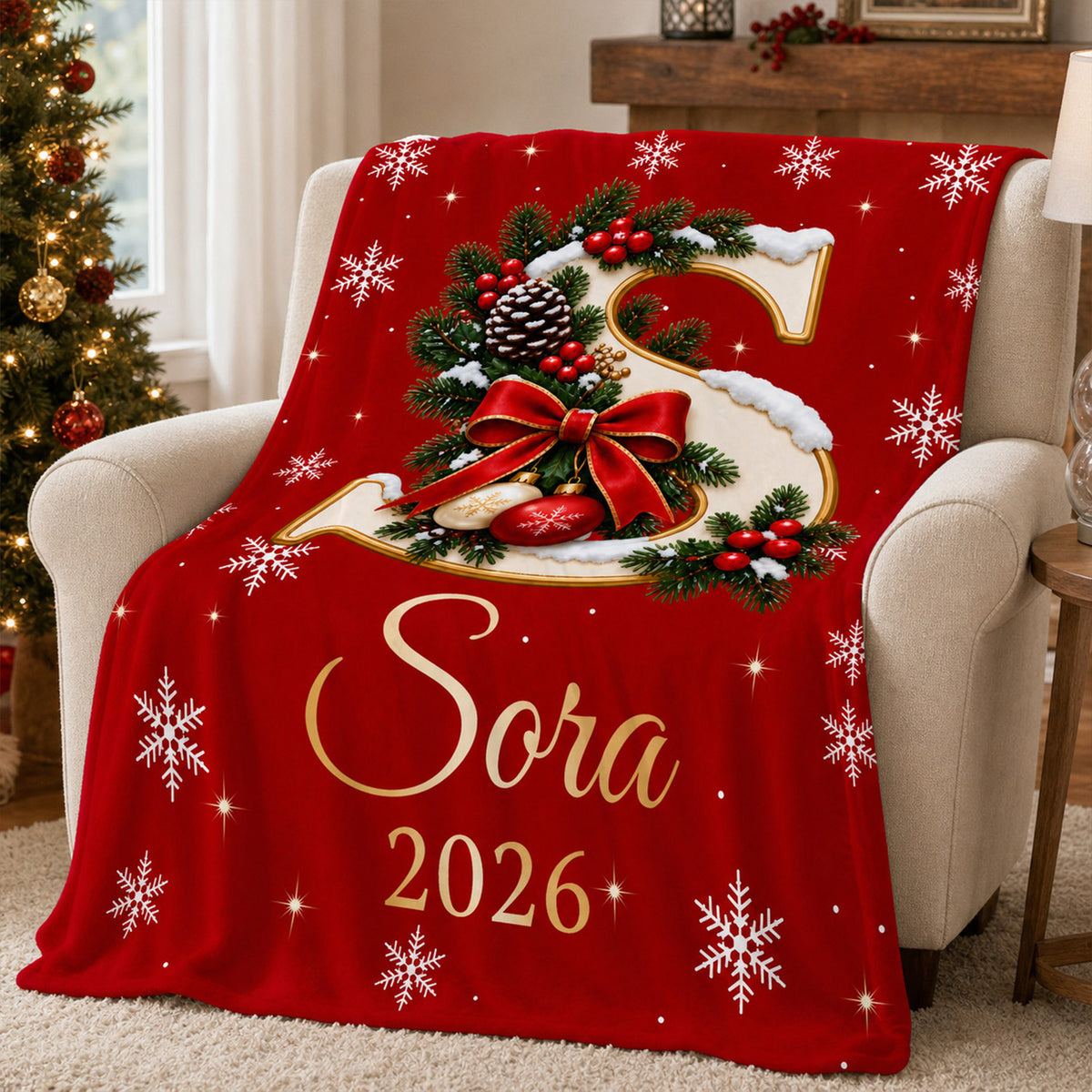 A Little Christmas Magic - Personalized Blanket, Custom Name &amp; Year Christmas Blanket, Festive Snowflake Blanket