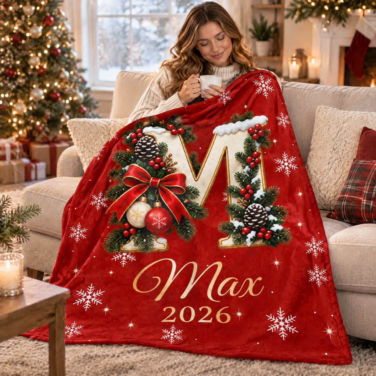 A Little Christmas Magic - Personalized Blanket, Custom Name &amp; Year Christmas Blanket, Festive Snowflake Blanket