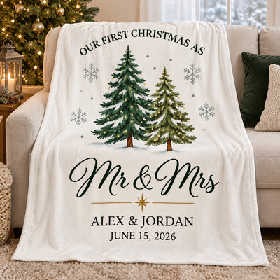Newlywed First Christmas - Personalized Blanket, Cozy Fireplace First Christmas Couple Keepsake