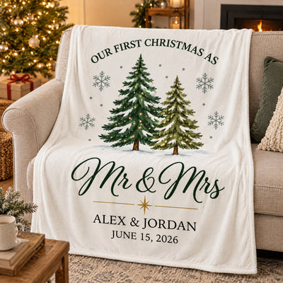 Newlywed First Christmas - Personalized Blanket, Cozy Fireplace First Christmas Couple Keepsake