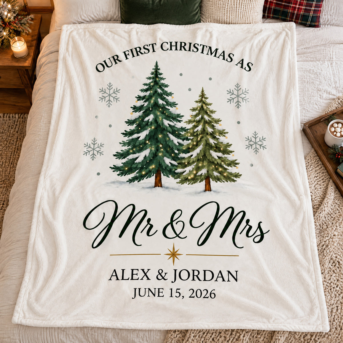 Newlywed First Christmas - Personalized Blanket, Cozy Fireplace First Christmas Couple Keepsake
