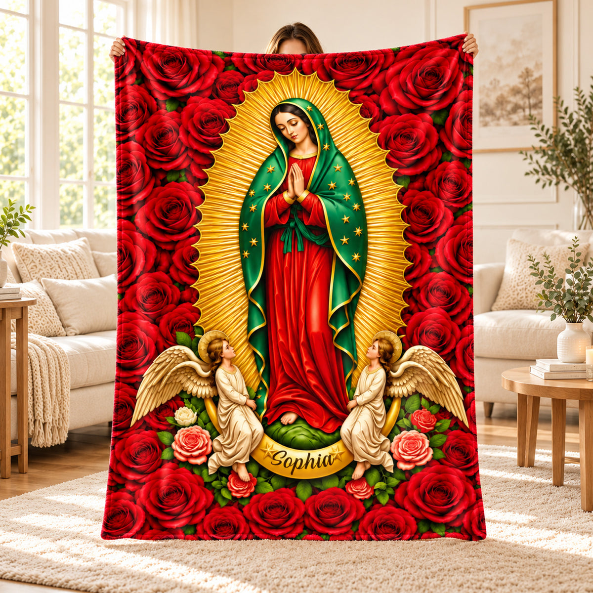 Our Lady Of Guadalupe In Roses - Personalized Blanket, Christian Gift, Catholic Blanket