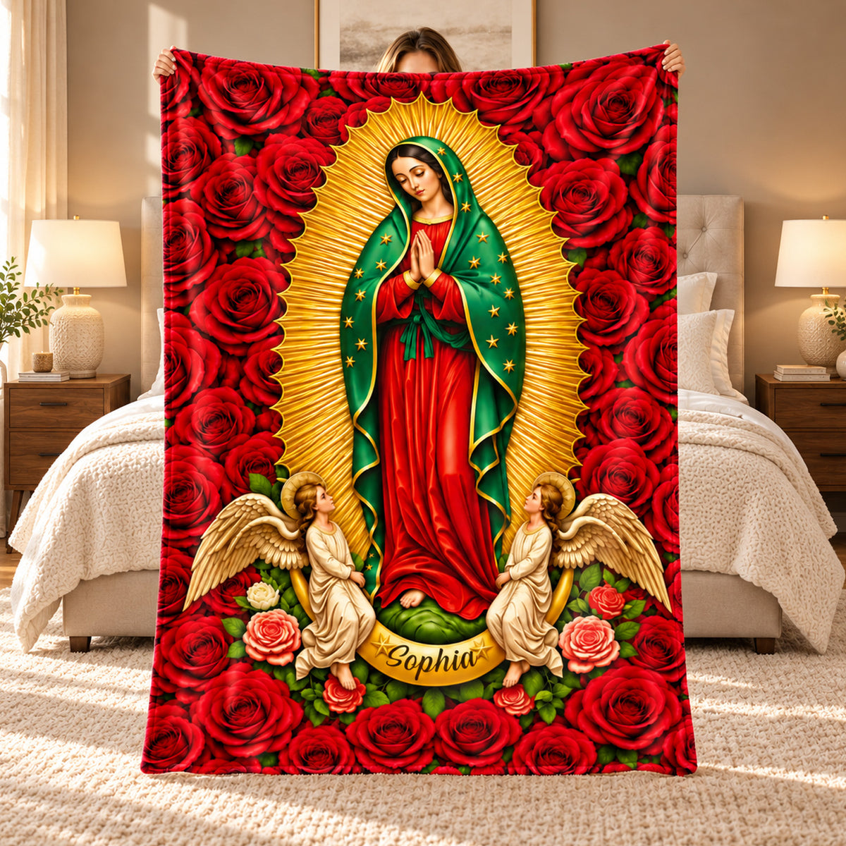 Our Lady Of Guadalupe In Roses - Personalized Blanket, Christian Gift, Catholic Blanket