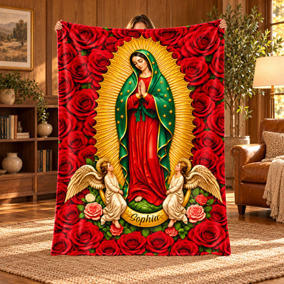 Our Lady Of Guadalupe In Roses - Personalized Blanket, Christian Gift, Catholic Blanket
