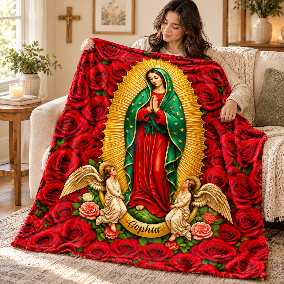 Our Lady Of Guadalupe In Roses - Personalized Blanket, Christian Gift, Catholic Blanket