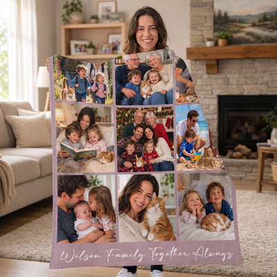 Family Always Together - Personalized Blanket, Custom Family Photo Blanket, Cozy Blanket Gift