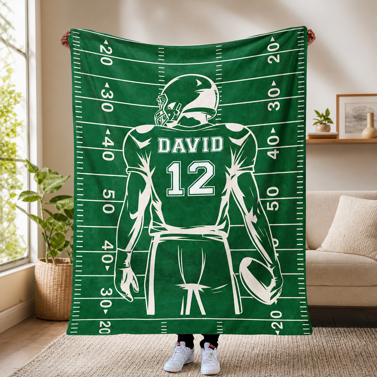 Personalized Football Player Silhouette Blanket