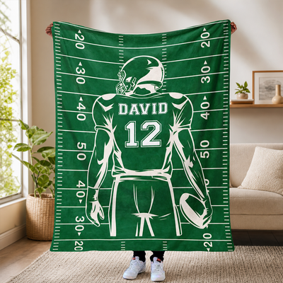 Personalized Football Player Silhouette Blanket