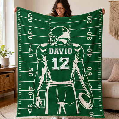 Personalized Football Player Silhouette Blanket