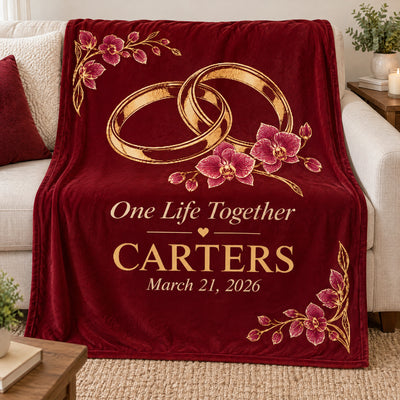 Personalized wedding rings blanket – personalization preview