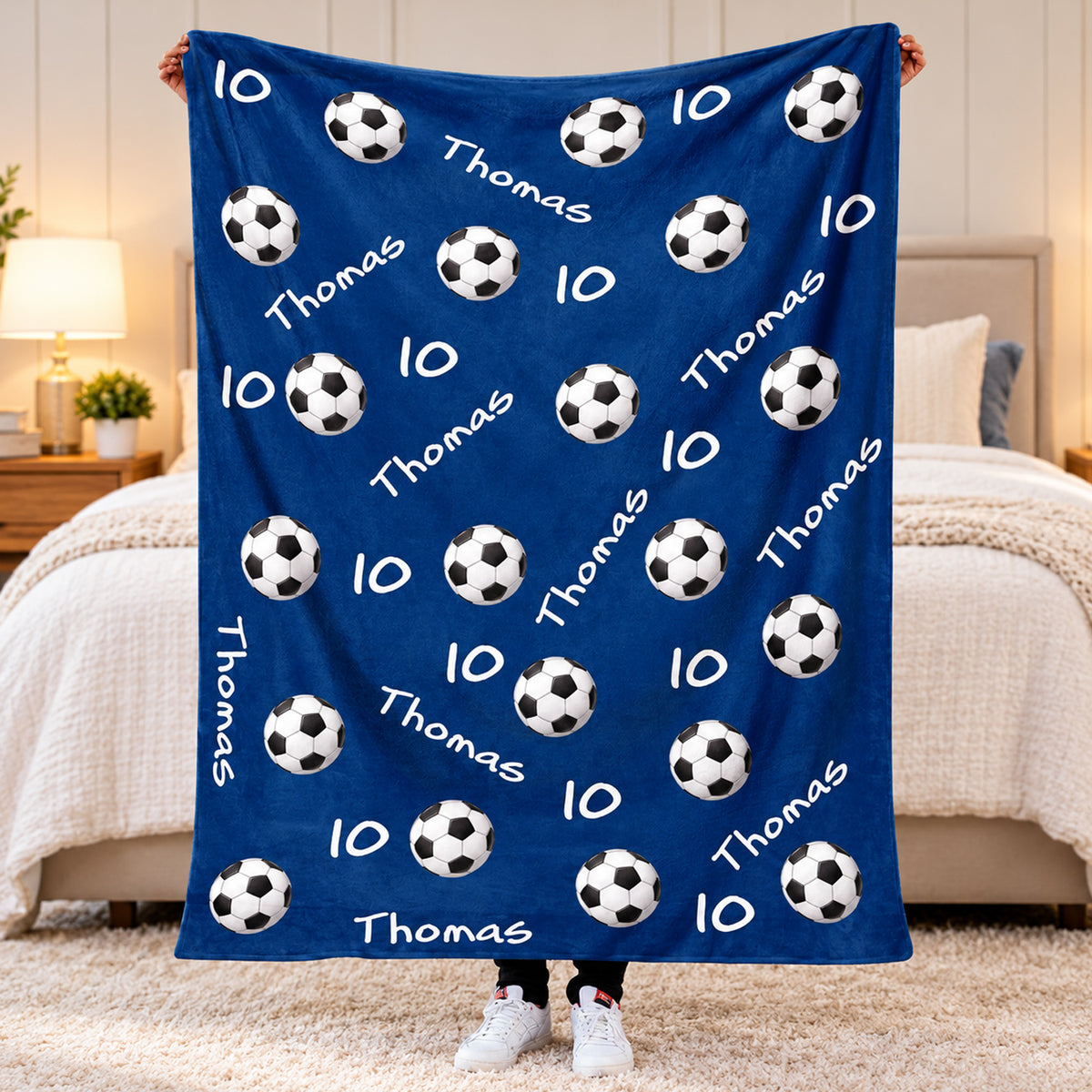Sports Lover- Personalized Blanket, Custom Name &amp; Number Sports Ball, Soccer Player Gift, Personal Team Gift