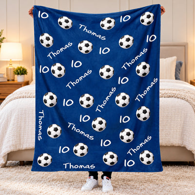 Sports Lover- Personalized Blanket, Custom Name & Number Sports Ball, Soccer Player Gift, Personal Team Gift