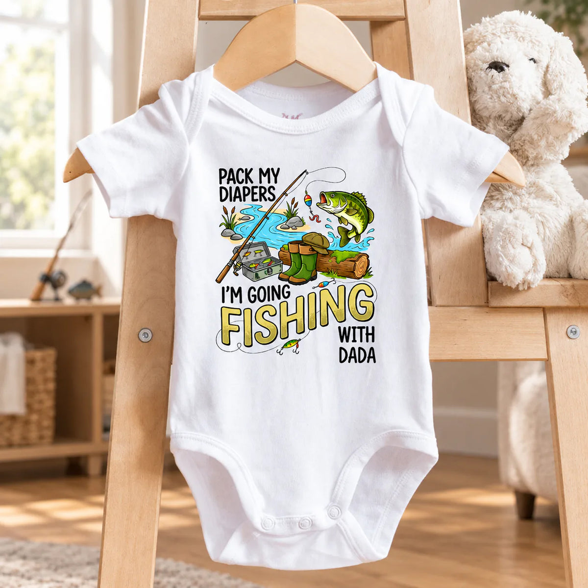 Pack My Diapers Fishing With Grandpa- Personalized Baby Onesie, Gift For Fishing Lovers