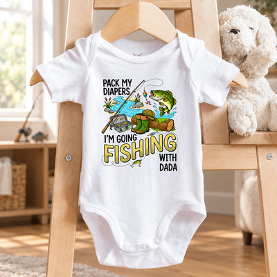 Pack My Diapers Fishing With Grandpa- Personalized Baby Onesie, Gift For Fishing Lovers