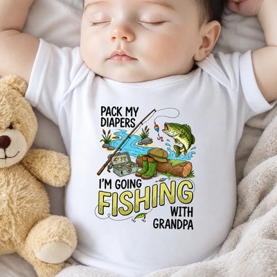 Pack My Diapers Fishing With Grandpa- Personalized Baby Onesie, Gift For Fishing Lovers