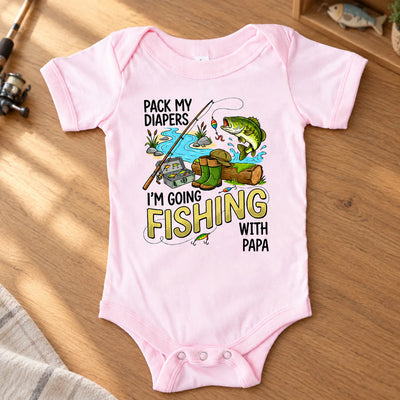 Pack My Diapers Fishing With Grandpa- Personalized Baby Onesie, Gift For Fishing Lovers