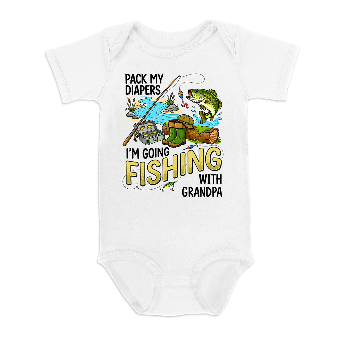 Pack My Diapers Fishing With Grandpa- Personalized Baby Onesie, Gift For Fishing Lovers