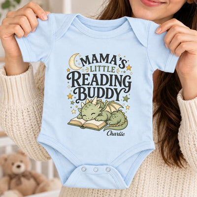 Little Reading Buddy - Personalized Baby Onesie, Book Lover Dragon Bodysuit, Cute Reading Baby Outfit