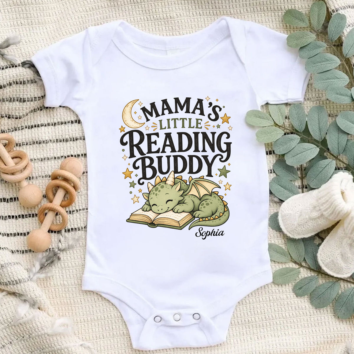 Little Reading Buddy - Personalized Baby Onesie, Book Lover Dragon Bodysuit, Cute Reading Baby Outfit