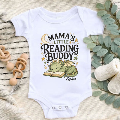Little Reading Buddy - Personalized Baby Onesie, Book Lover Dragon Bodysuit, Cute Reading Baby Outfit