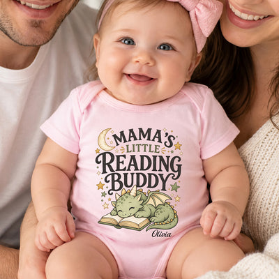 Little Reading Buddy - Personalized Baby Onesie, Book Lover Dragon Bodysuit, Cute Reading Baby Outfit