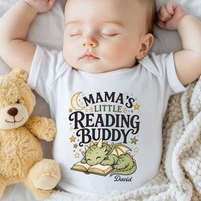 Little Reading Buddy - Personalized Baby Onesie, Book Lover Dragon Bodysuit, Cute Reading Baby Outfit
