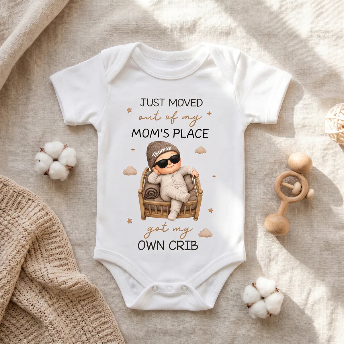 Living In My Own Crib- Personalized Baby Onesie, Christmas Baby Shower, Gender Reveal Gifts For New Moms, New Dads, New Parents