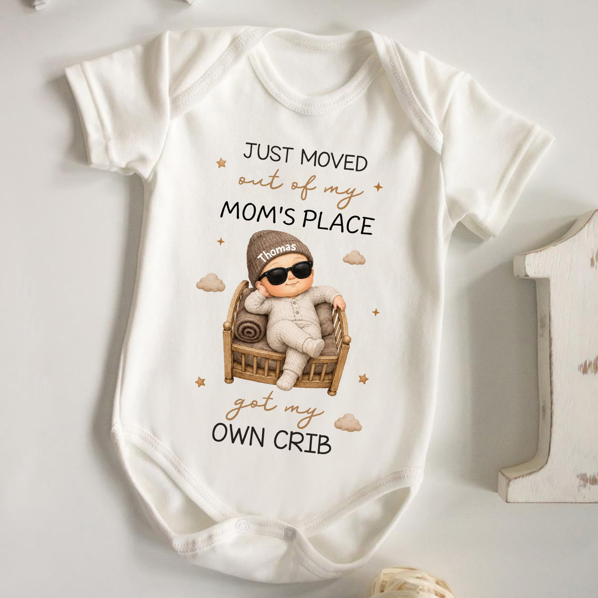 Living In My Own Crib- Personalized Baby Onesie, Christmas Baby Shower, Gender Reveal Gifts For New Moms, New Dads, New Parents