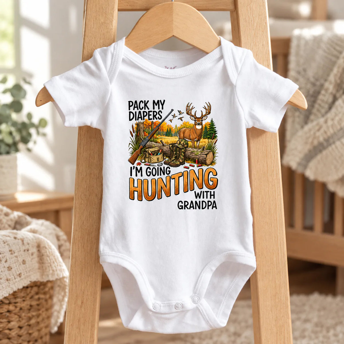 I'm Going Hunting With Grandpa - Personalized Baby Onesie, Custom Gift For Hunting Lovers