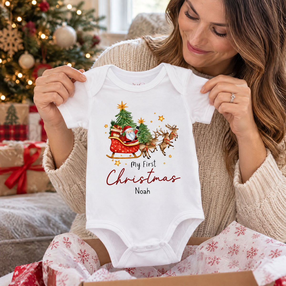 My First Christmas - Personalized Baby Onesie, Gift For Baby, Christmas Gift For New Baby