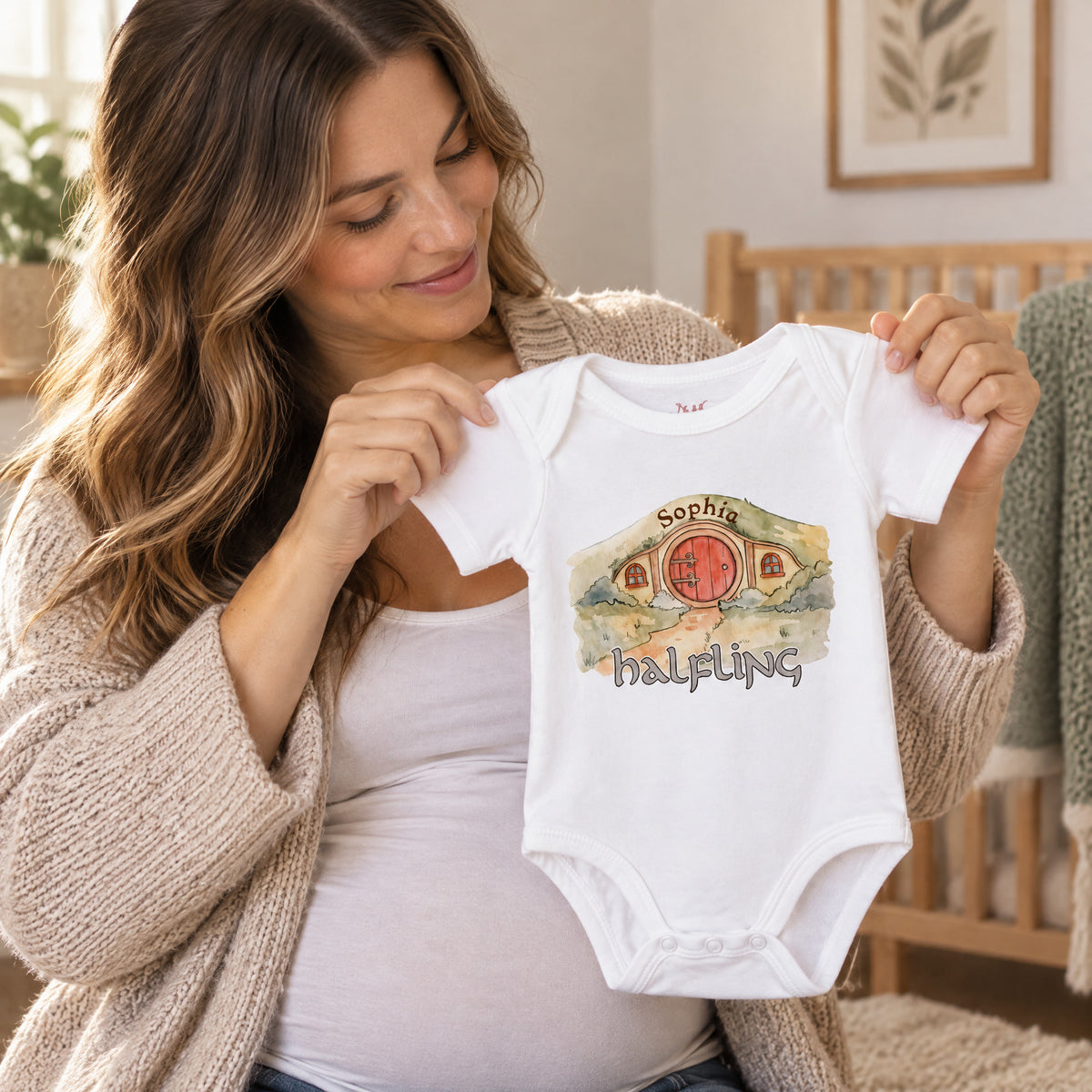 Halfling- Personalized Baby Onesie, Fantasy Baby Outfit,  Hobbit Hole Door Bodysuit