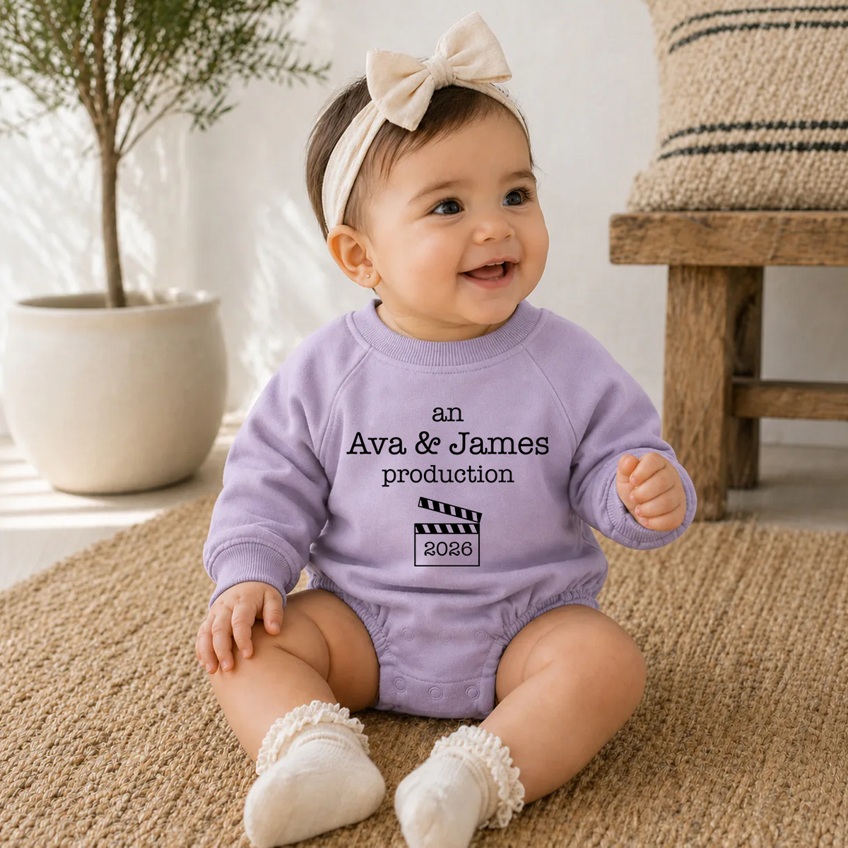 A Mom &amp; Dad Production - Personalized Baby Romper Sweatshirt-2 Side Print, Gift For Parents, Baby Onesie With Custom Parents’ Name