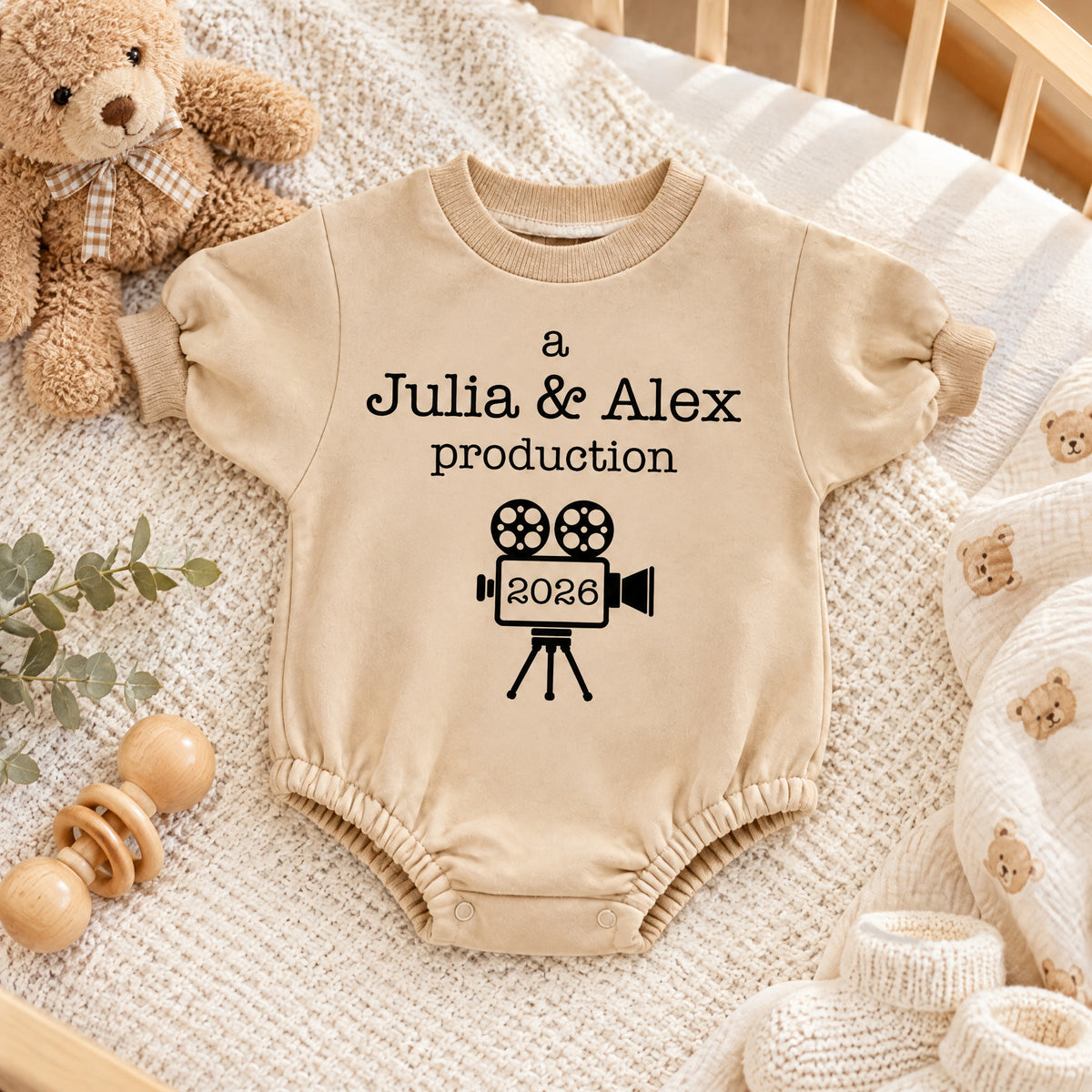 A Mom &amp; Dad Production - Personalized Baby Romper Sweatshirt-2 Side Print, Gift For Parents, Baby Onesie With Custom Parents’ Name