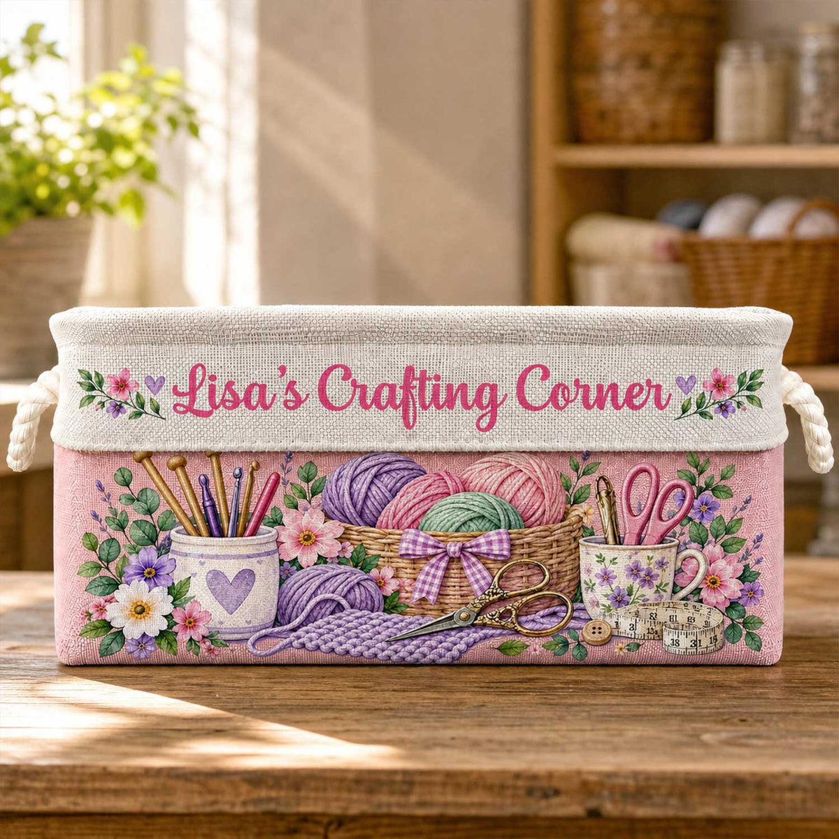 Crafting Corner, Personalized Book Storage Basket , Crafting Supplies Storage Basket