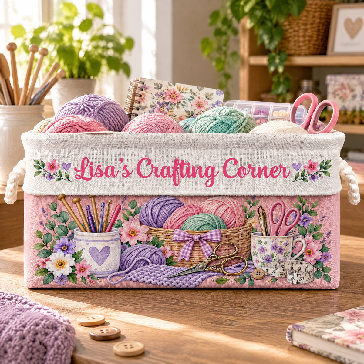 Crafting Corner, Personalized Book Storage Basket , Crafting Supplies Storage Basket