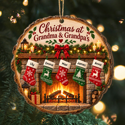 Grandma Grandpa's Cozy Fireplace Stockings - Personalized Wooden Ornament, Grandma Christmas Gift, Grandpa Chrstmas Home Decor