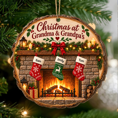 Grandma Grandpa's Cozy Fireplace Stockings - Personalized Wooden Ornament, Grandma Christmas Gift, Grandpa Chrstmas Home Decor