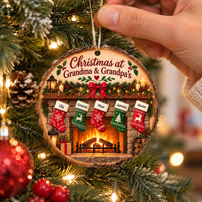 Grandma Grandpa's Cozy Fireplace Stockings - Personalized Wooden Ornament, Grandma Christmas Gift, Grandpa Chrstmas Home Decor