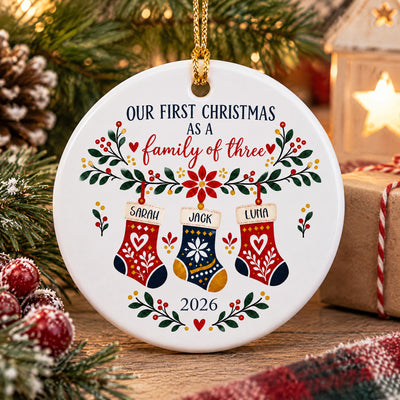 Folk Art Floral - Personalized Ceramic Ornament, Family Gift, Christmas Folk Art Home Decor