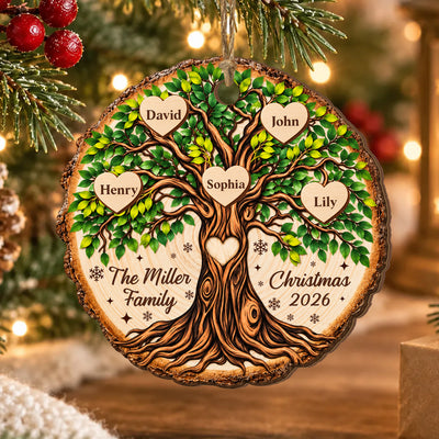 Family Tree- Personalized Wooden Ornament, Family Christmas Gift