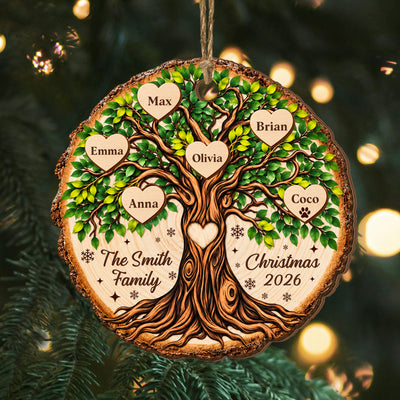 Family Tree- Personalized Wooden Ornament, Family Christmas Gift