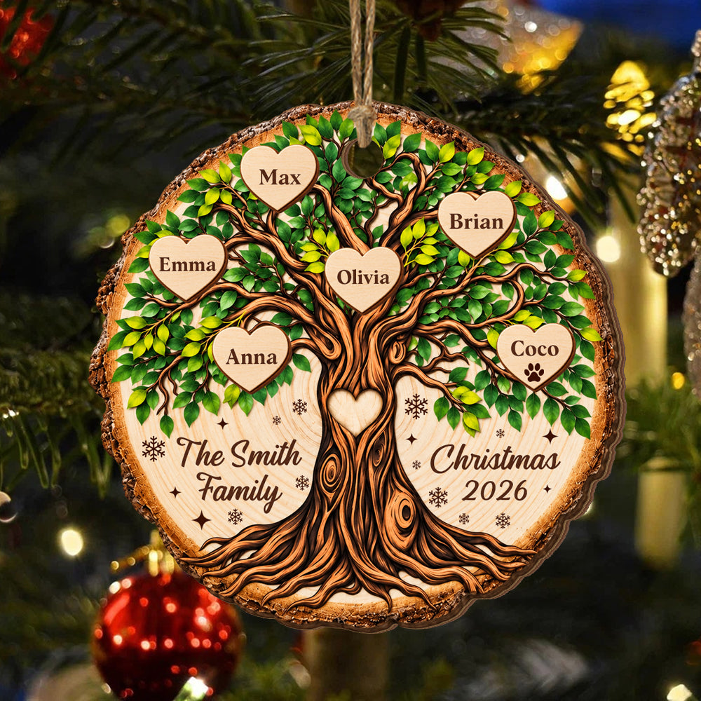 Family Tree- Personalized Wooden Ornament, Family Christmas Gift