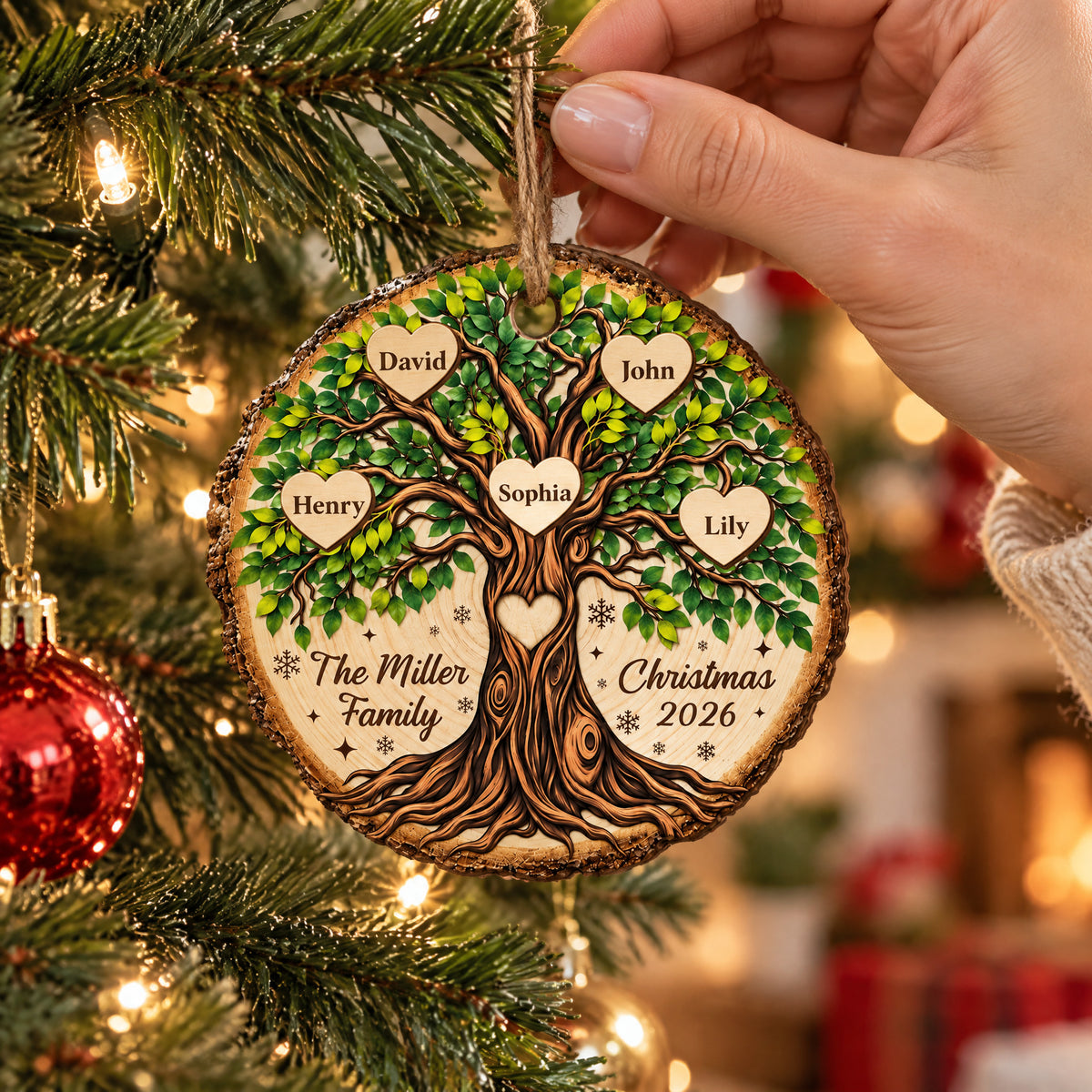 Family Tree- Personalized Wooden Ornament, Family Christmas Gift