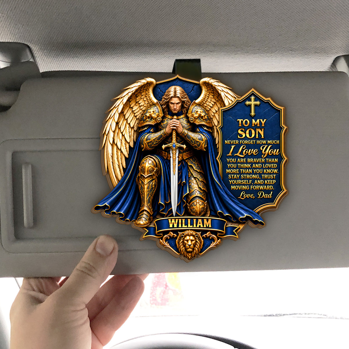 To My Son Never Forget How Much I Love You- Personalized Car Visor Clip, Catholic Gift, Faith &amp; Protection Gift For Son