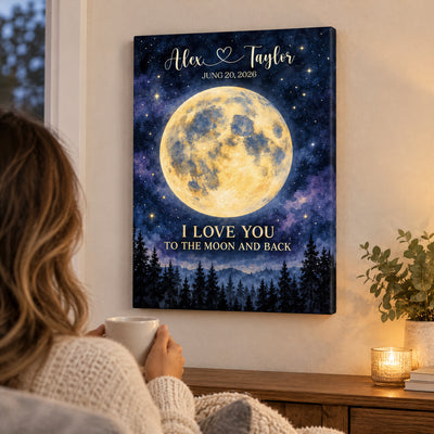 Watercolor Moon Forest - Personalized Canvas, Anniversary Gift