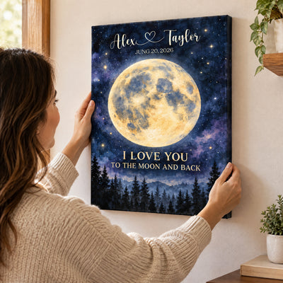 Watercolor Moon Forest - Personalized Canvas, Anniversary Gift