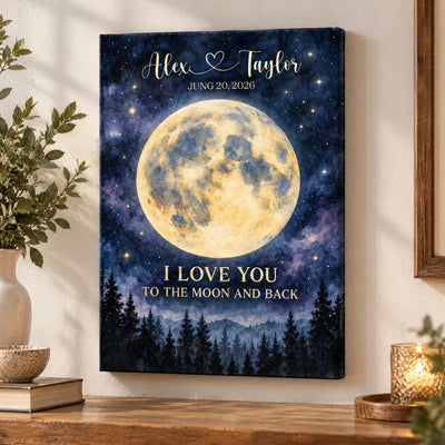 Watercolor Moon Forest - Personalized Canvas, Anniversary Gift