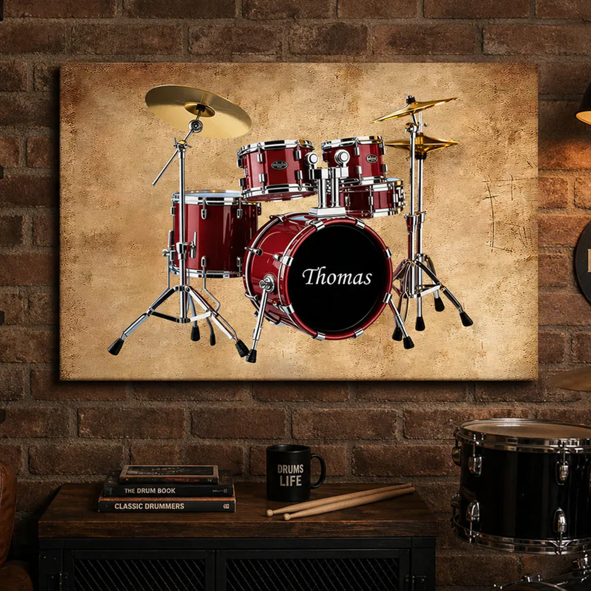 Happiness Is A Pair of Sticks And A Drum Set - Personalized Canvas, Gift For Drum Lovers, Music Lover Gift