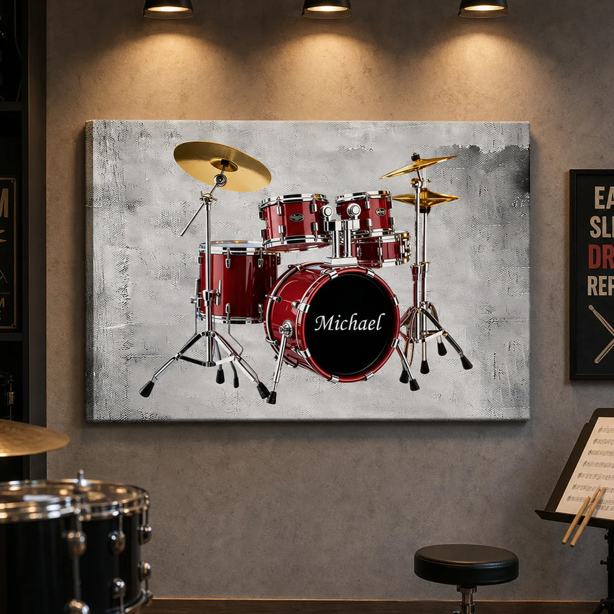 Happiness Is A Pair of Sticks And A Drum Set - Personalized Canvas, Gift For Drum Lovers, Music Lover Gift