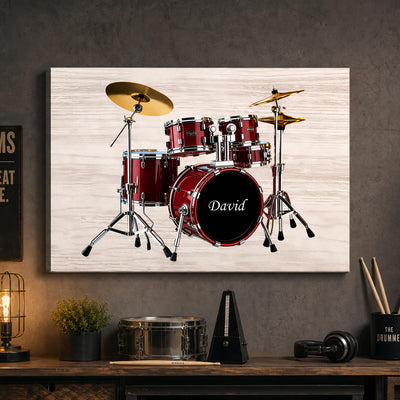 Happiness Is A Pair of Sticks And A Drum Set - Personalized Canvas, Gift For Drum Lovers, Music Lover Gift